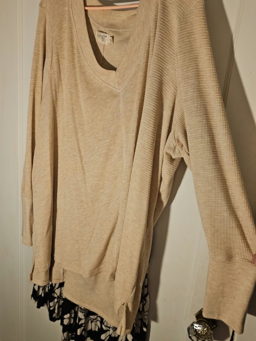 Terra & Sky Neutral Beige V-Neck Waffle Knit Sweater